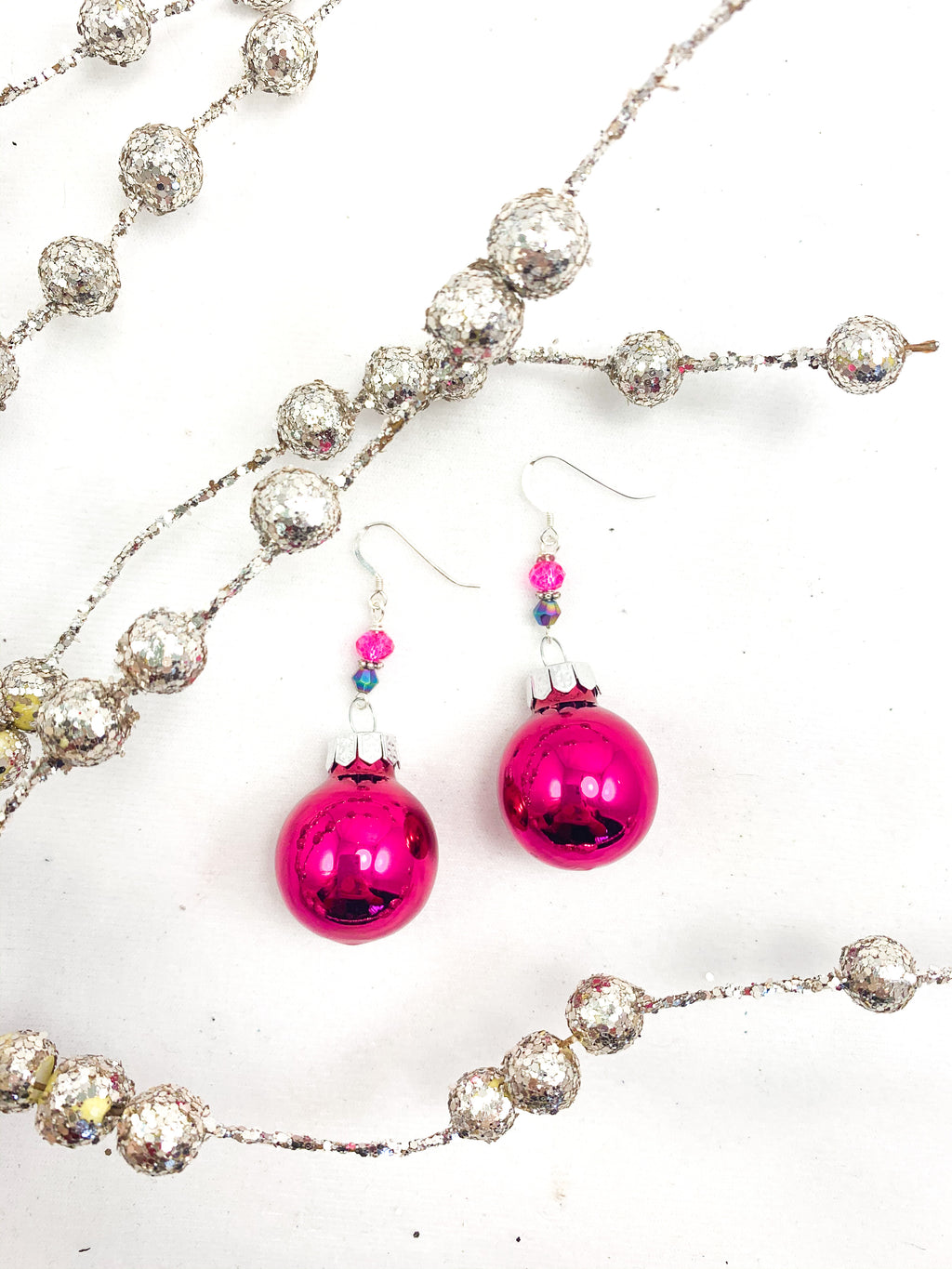 Magenta Glass and Crystal Ornament Earrings