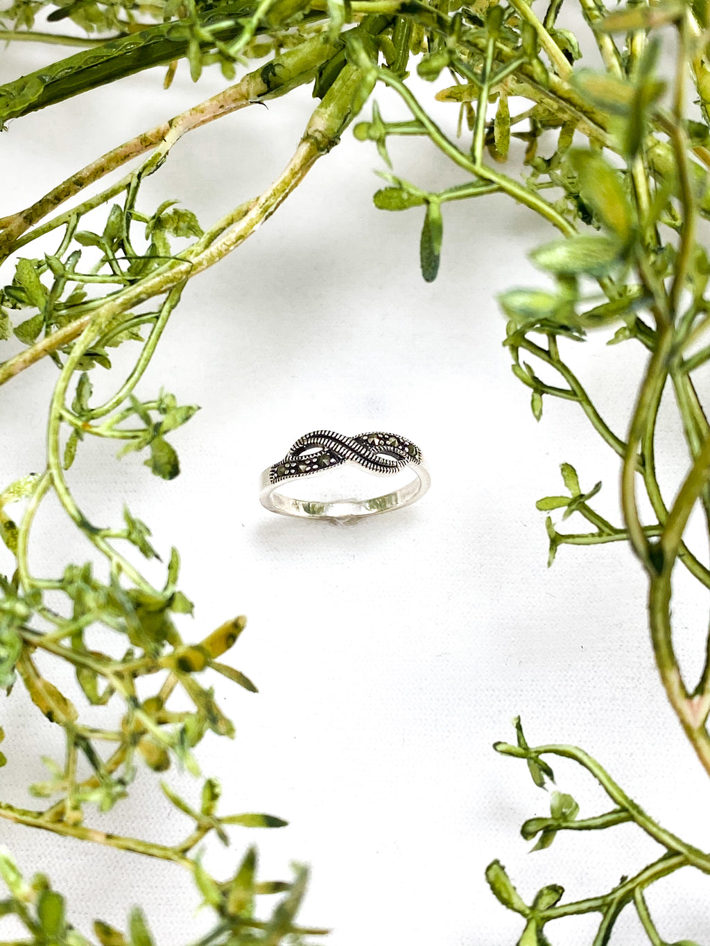 Sterling Silver Infinity Ring with Swiss Cut Marcasite