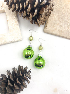 Green Glass and Swarovski Crystal Ornament Earrings