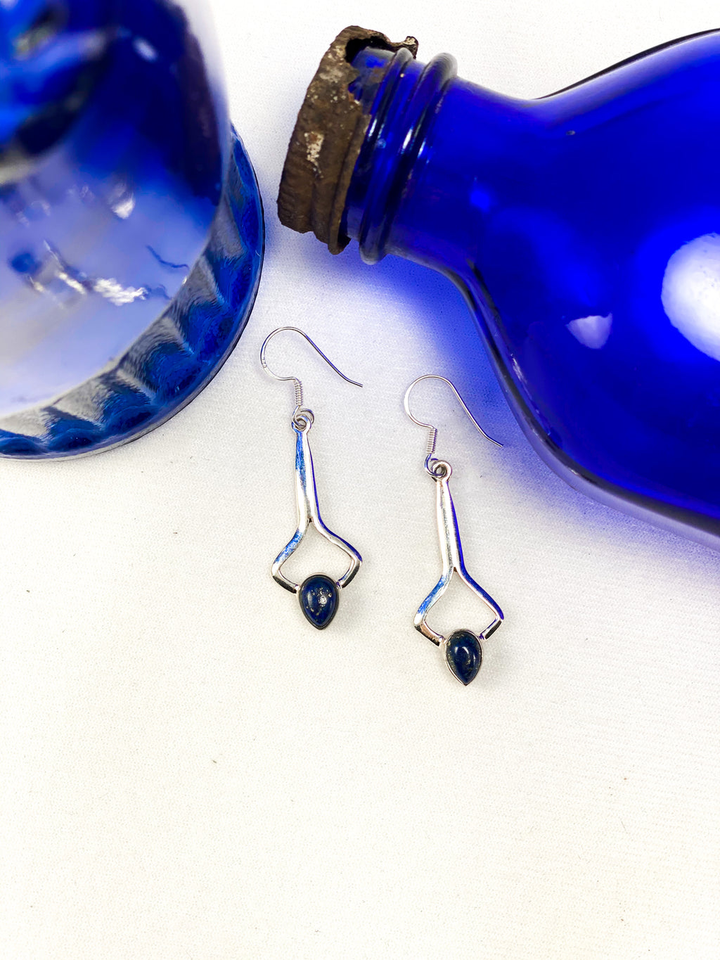 Lapis Lazuli Cabochon Set in Sterling Silver Earrings