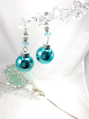 Aqua Glass and Crystal Ornament Earrings